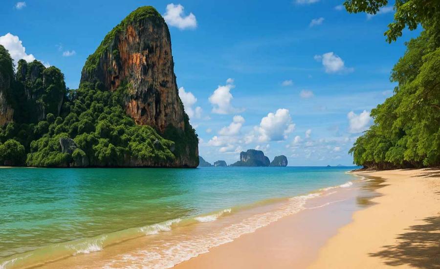 Spiaggia di Railay a Krabi con scogliere calcaree e sabbia dorata